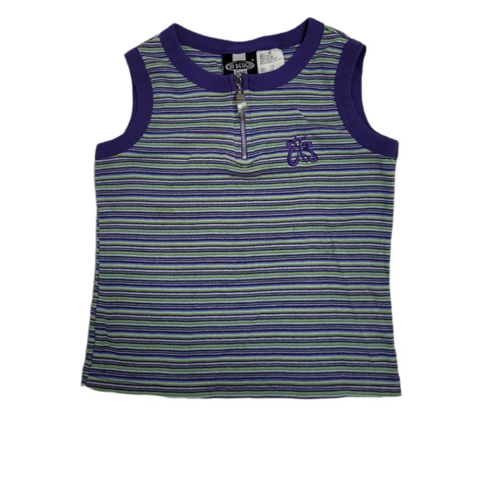 Y2K purple stripe top sleeveless embroidered butterfly quarter zip 7/8